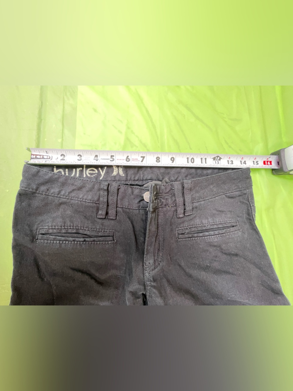 LOW RISE BOOT CUT HURLEY BLACK JEANS Y2K VINTAGE SIZE 0 JUNIORS - Picture 10 of 12